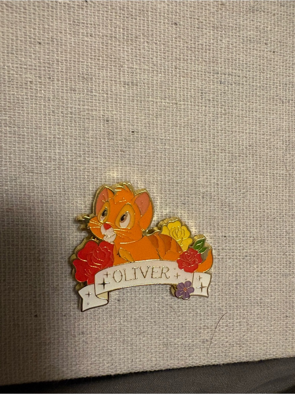 Loungefly Orange Oliver Cat Enamel Pin with Floral Banner